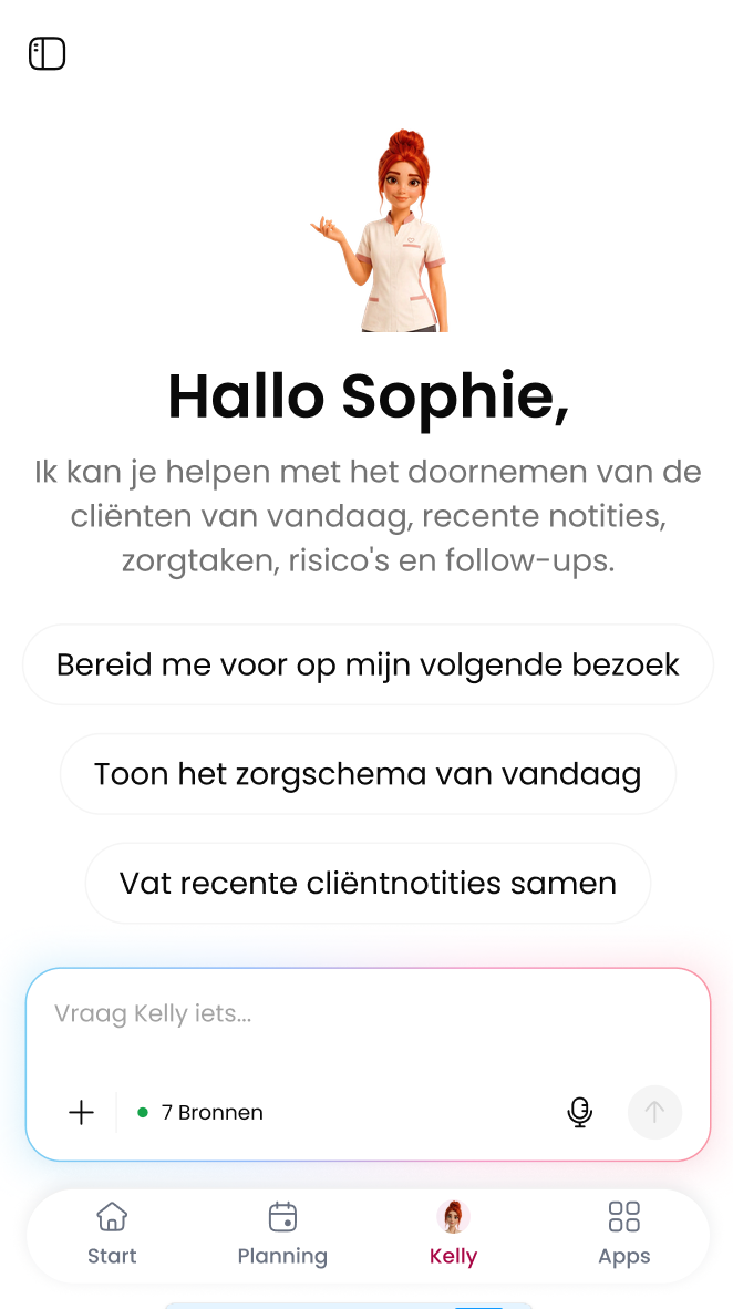 Kelly in Zorgworkspace, klaar voor een vraag
